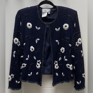 Vintage 80’s Adrianna Papéll Evening 100% Silk Beaded Jacket with Hook Closure